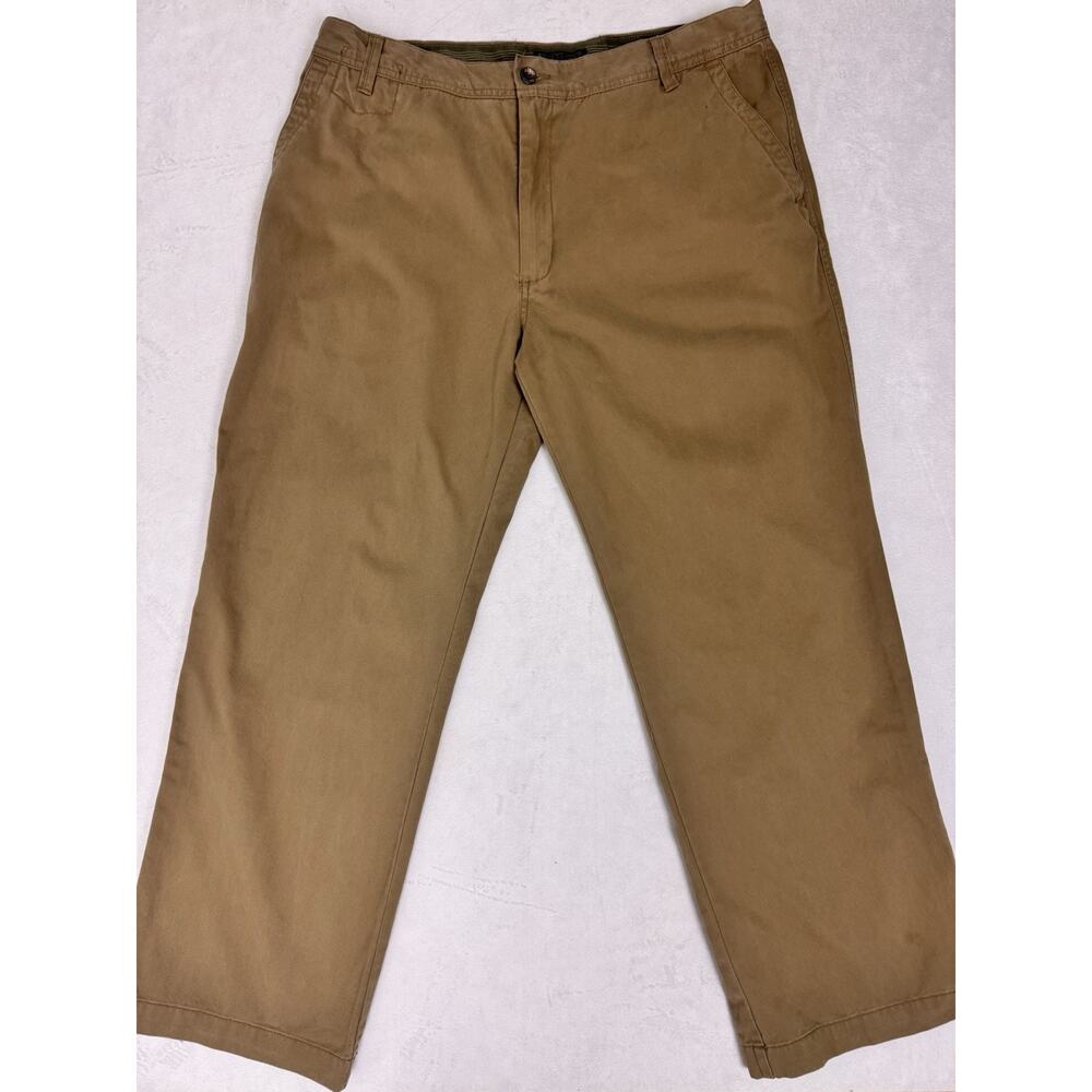 Navy Loose Fit Khaki Chino Pants Men’s 38x32 Tan 100% Cotton Casual Flat Front